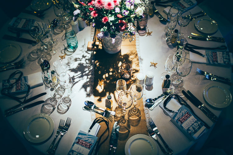 Hessian Lace Table Cloth Runners Festival Barn Teal Wedding http://www.faircloughphotography.co.uk/