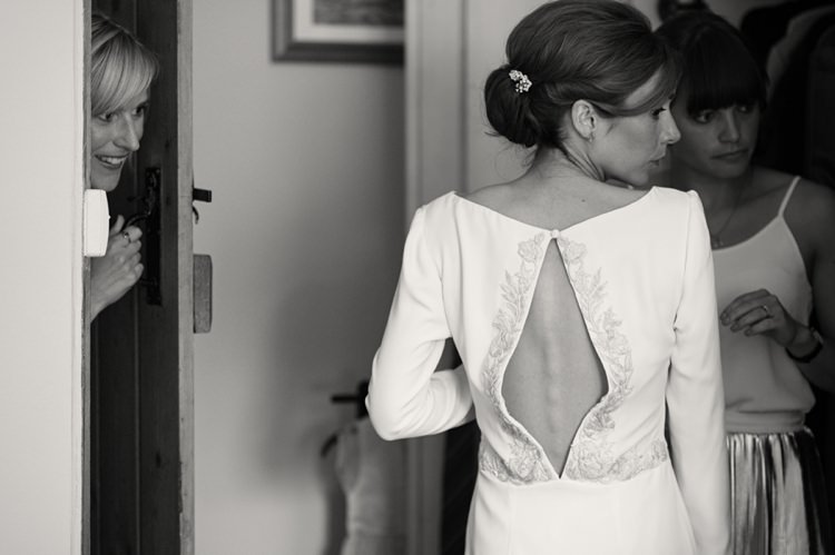 Open Back Embriodered Dress Gown Bride Bridal Modern Quirky Country Art Gallery Wedding http://www.babbphoto.com/