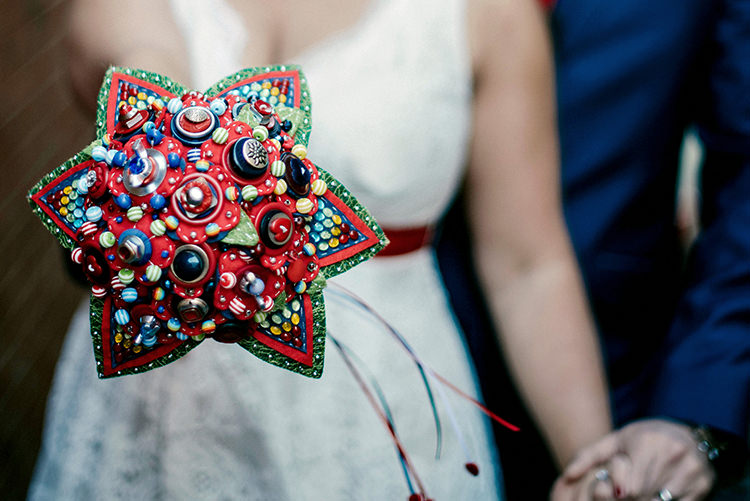 Star Button Felt Bouquet Bride Bridal Alternative Intimate Red Seaside Brighton Wedding http://www.jmcsweeneyphotography.co.uk/