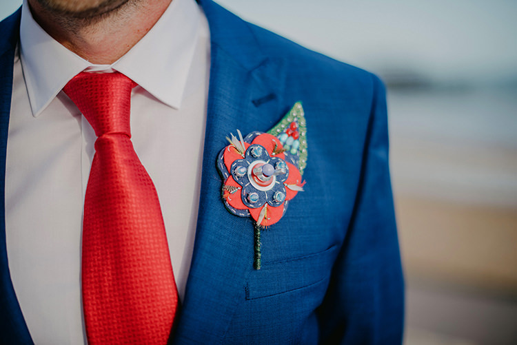 Felt Buttons Buttonhole Groom Intimate Red Seaside Brighton Wedding http://www.jmcsweeneyphotography.co.uk/