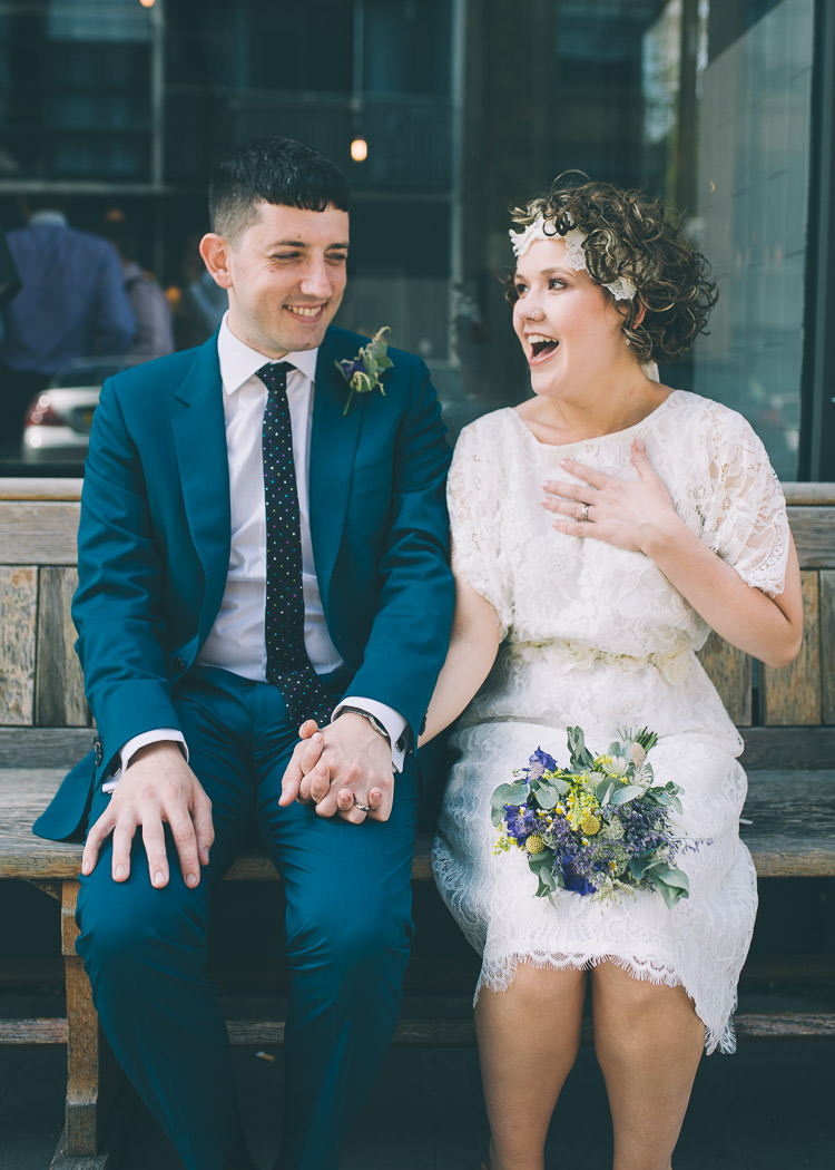Minna Dress Gown Bride Bridal Short Lace Headdress Colourful Low Key London Wedding http://www.remaininlightphotography.com/