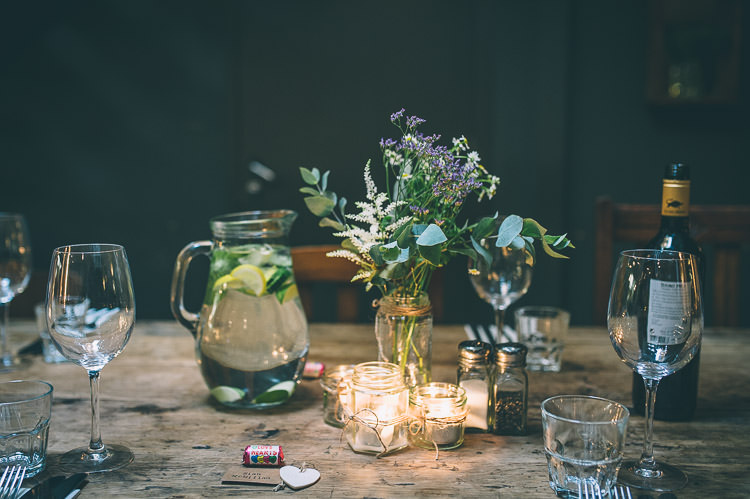 Candles Jar Flowers Colourful Low Key London Wedding http://www.remaininlightphotography.com/
