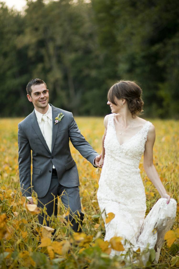 Yellow Bean Field Bride Beaded Lace V-Neck Bridal Gown Groom Country Farm Barn Wedding Ohio http://www.caseyclarkphotography.net/ 