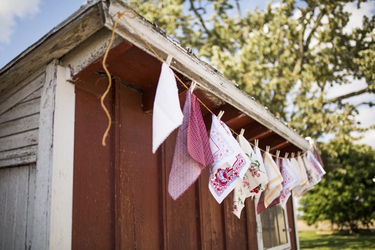 Rustic Decor Hanging Colourful Hankies Country Farm Barn Wedding Ohio http://www.caseyclarkphotography.net/ 