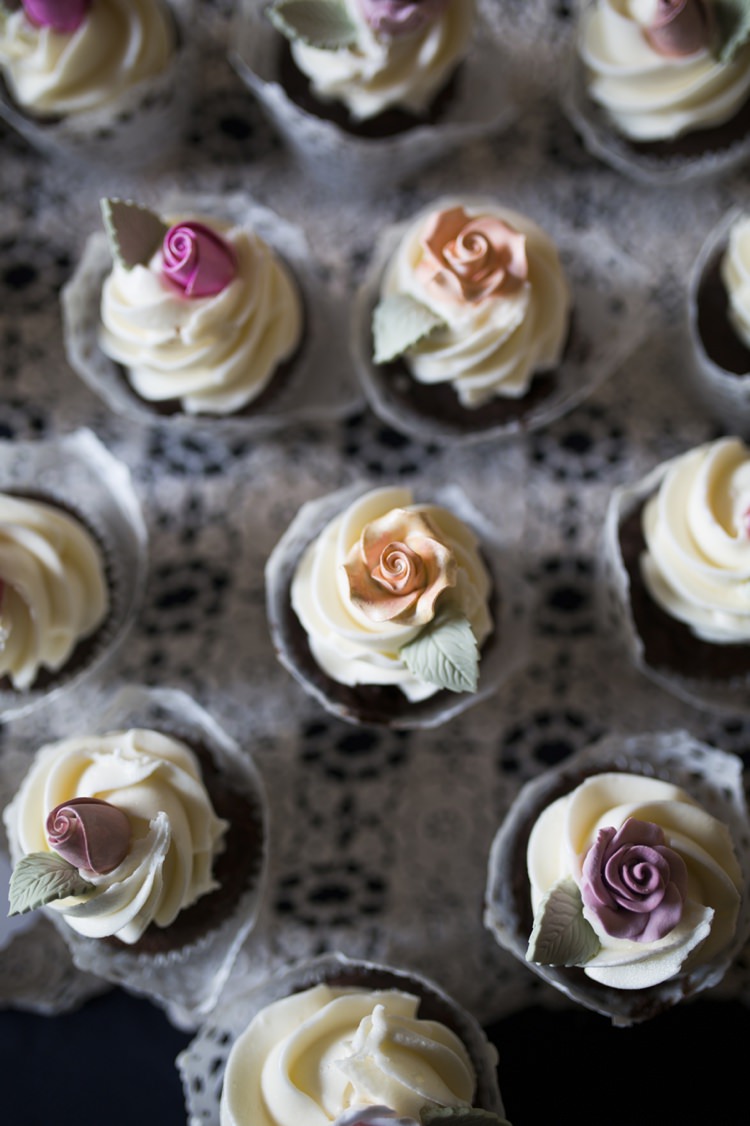 Cupcakes Peach Pink Rose Toppers Lace Wrappers Tablecloth Reception Country Farm Barn Wedding Ohio http://www.caseyclarkphotography.net/ 