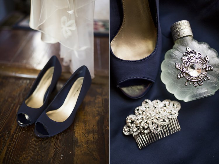 Bride Bridal Accessories Navy Heels Vintage Hair Comb Perfume Country Farm Barn Wedding Ohio http://www.caseyclarkphotography.net/ 