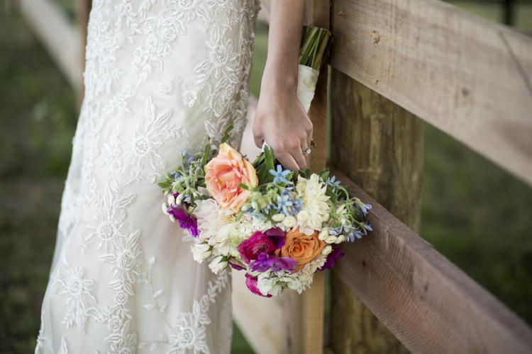 Colourful Bouquet White Peach Pink Purple Blue Roses Poppies Bride Bridal Flowers Lace Dress Country Farm Barn Wedding Ohio http://www.caseyclarkphotography.net/ 