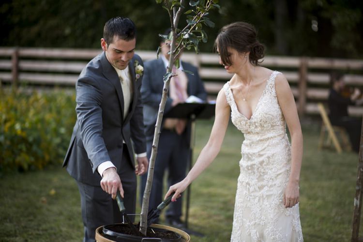 Outdoor Ceremony Potted Tree Bride Groom Country Farm Barn Wedding Ohio http://www.caseyclarkphotography.net/