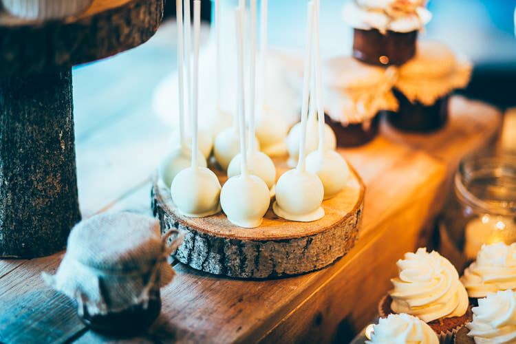Cake Pops Log Slice Rustic Relaxed Country House Wedding http://www.faircloughphotography.co.uk/