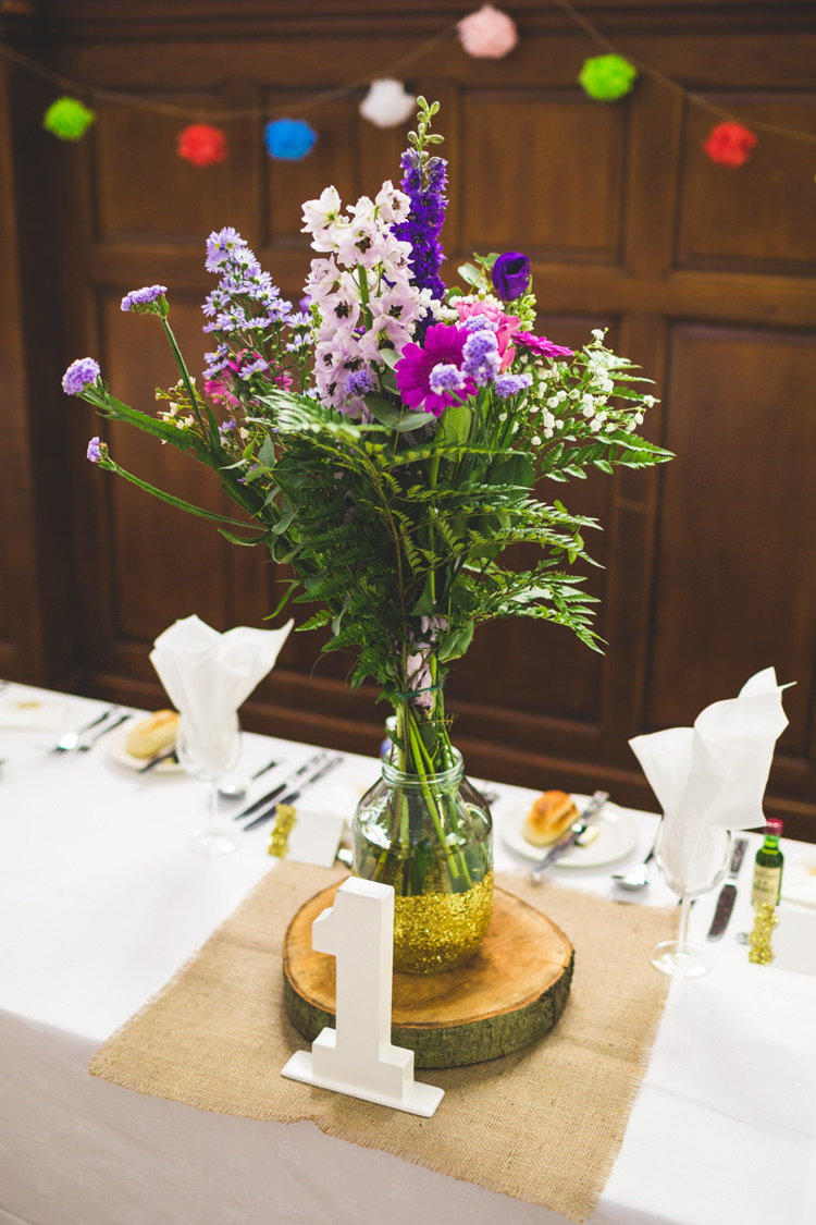 Wild Natural Flowers Log Glitter Hessian Table Centrepiece DIY Pink Gold Quirky Wedding http://photography34.co.uk/