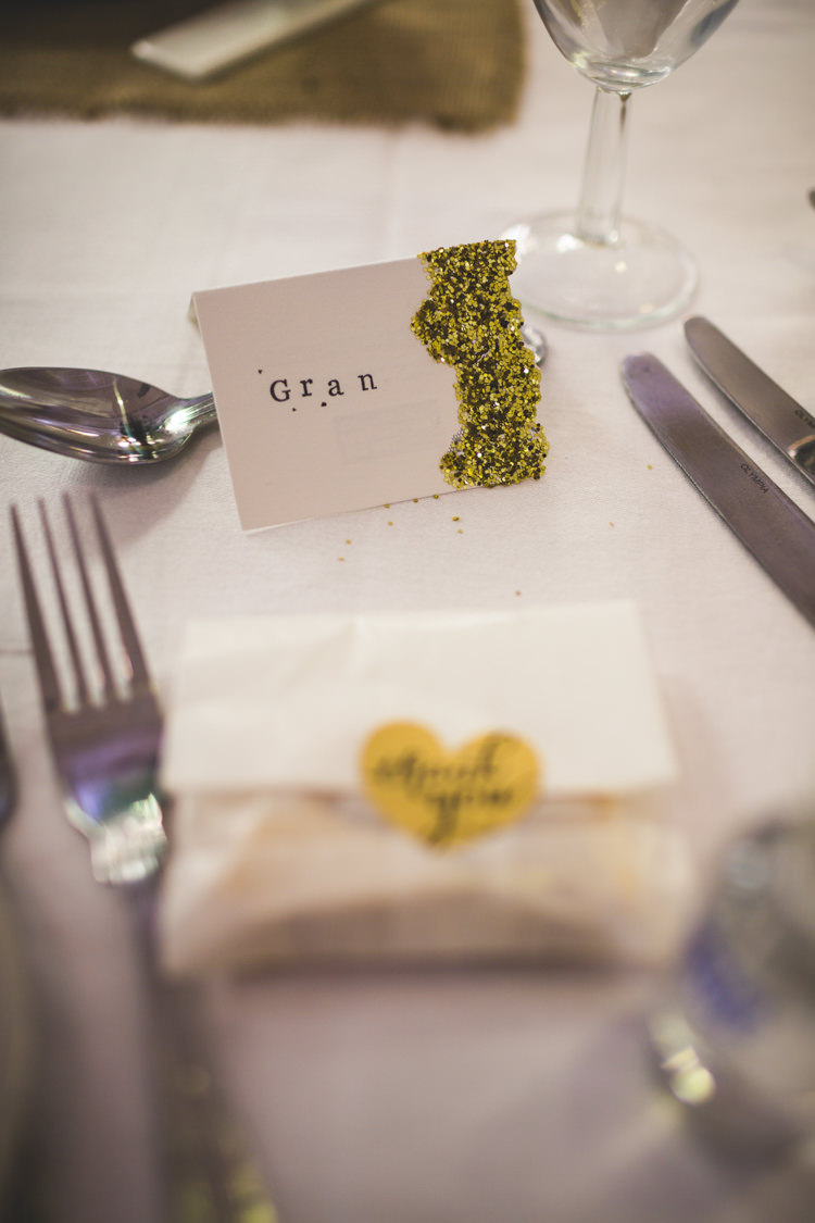 Glitter Place Name Card Setting DIY Pink Gold Quirky Wedding http://photography34.co.uk/