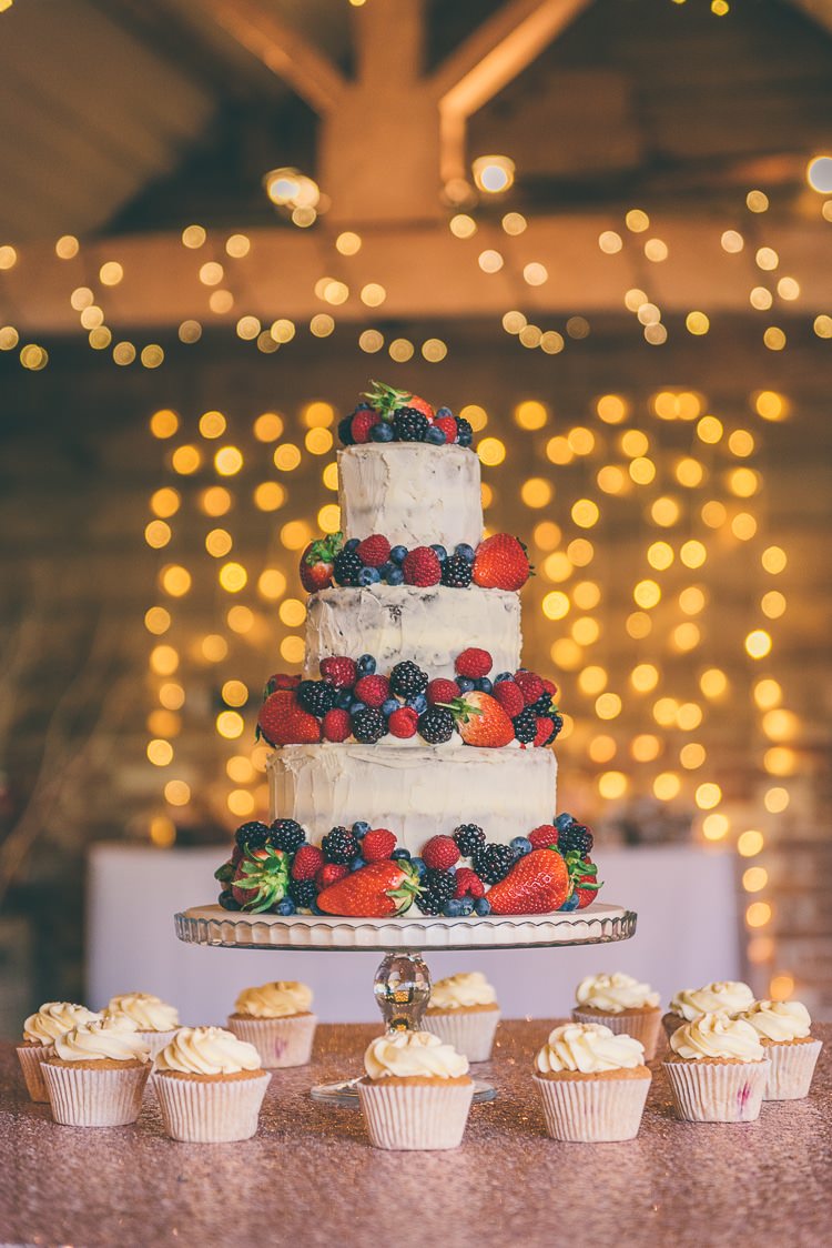 Naked Buttercream Cake Layers Berries Blush Pink Rose Gold Barn Wedding http://www.robtarren.co.uk/