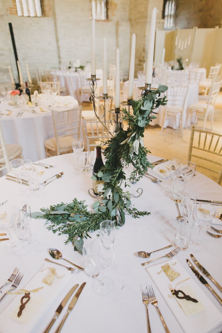 Candlesticks Candelabra Foliage Greenery Centrepiece Table Decor Stylish Rustic Hand Made Wedding http://jasonwilliamsphotography.com/