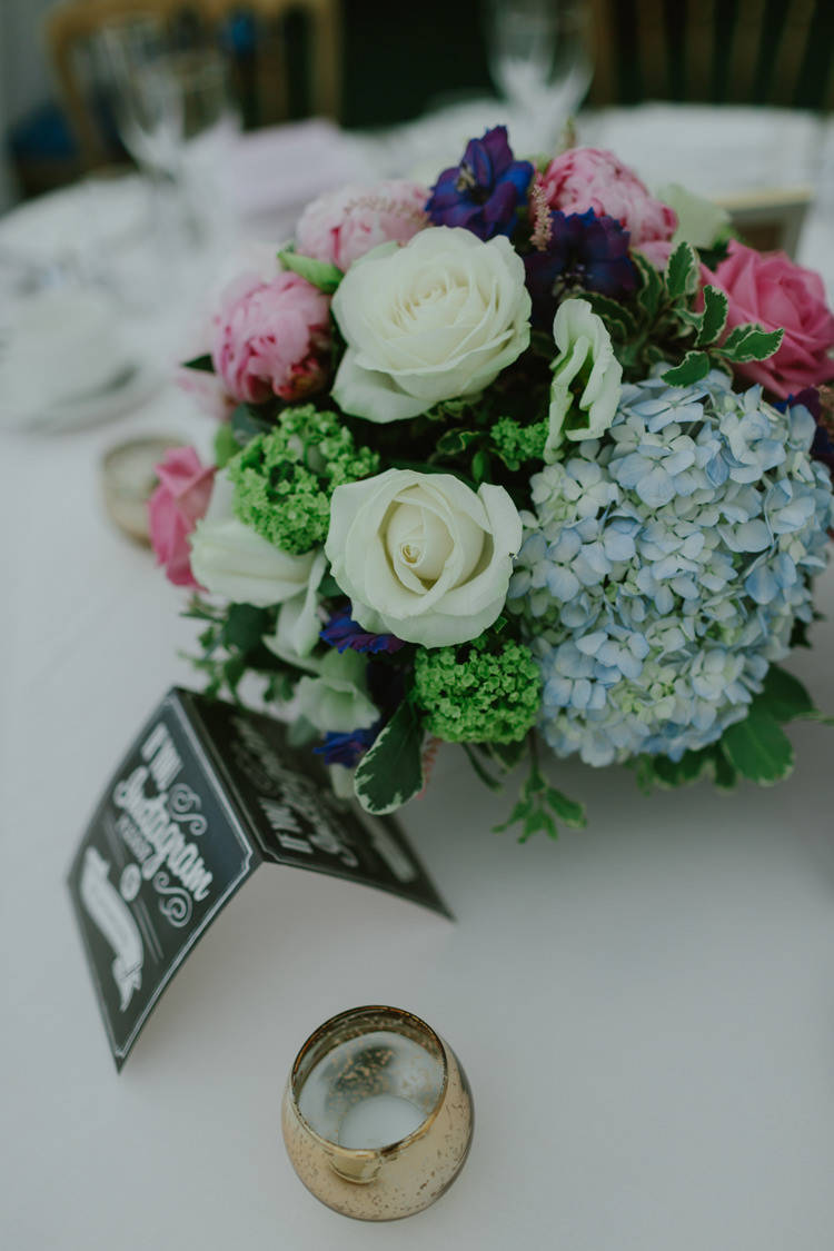 Flowers Table Centrepiece Hydrangea Rose Peony Pastel Summer Marquee Country Estate Wedding http://www.rooftopmosaic.com/