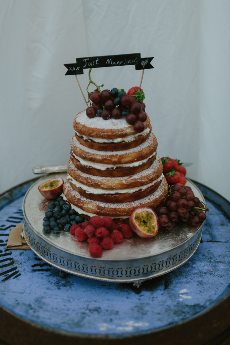 Naked Cake Layer Sponge Fruit Icing Black Chalk Board Topper Pastel Summer Marquee Country Estate Wedding http://www.rooftopmosaic.com/