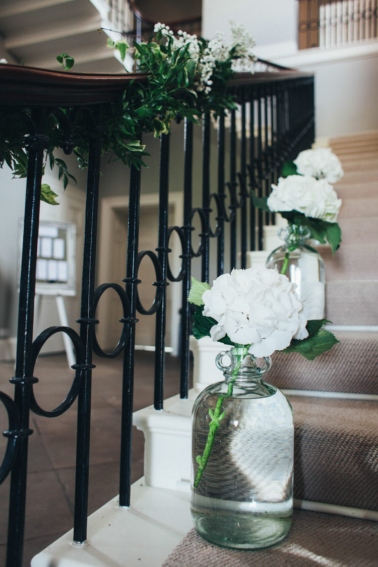 Jar Vase Flowers White Hydrangeas Stairs Ethereal Forest Eclectic Fairytale Wedding http://www.caseyavenue.co.uk/