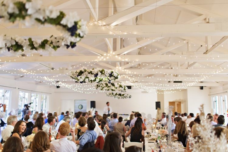Reception White Flower Wreaths Fairy Lights Guests Speeches Elegant Classic Outdoor Wedding Washington http://www.courtneybowlden.com/