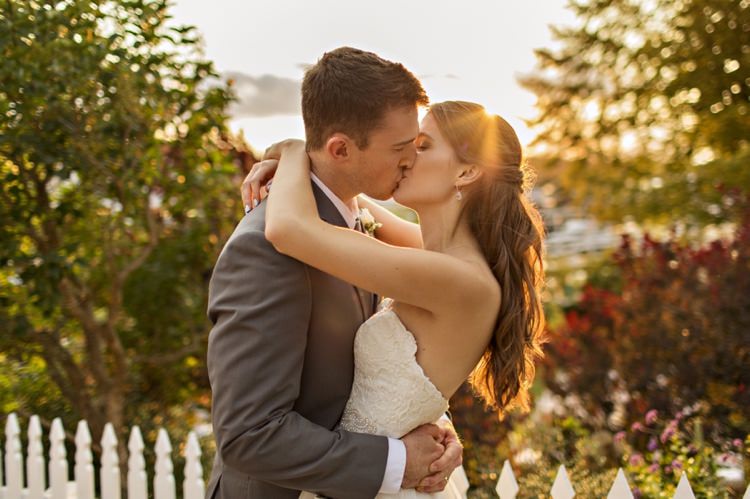 Bride Groom Sunset Strapless Sweetheart Bridal Gown Loose Curls Hairstyle Grey Suit Elegant Classic Outdoor Wedding Washington http://www.courtneybowlden.com/