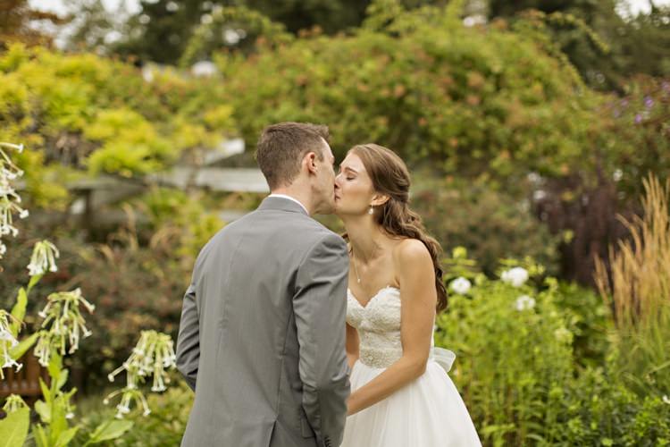 Bride Groom First Look Outdoors Strapless Sweetheart Bridal Gown Grey Suit Elegant Classic Outdoor Wedding Washington http://www.courtneybowlden.com/