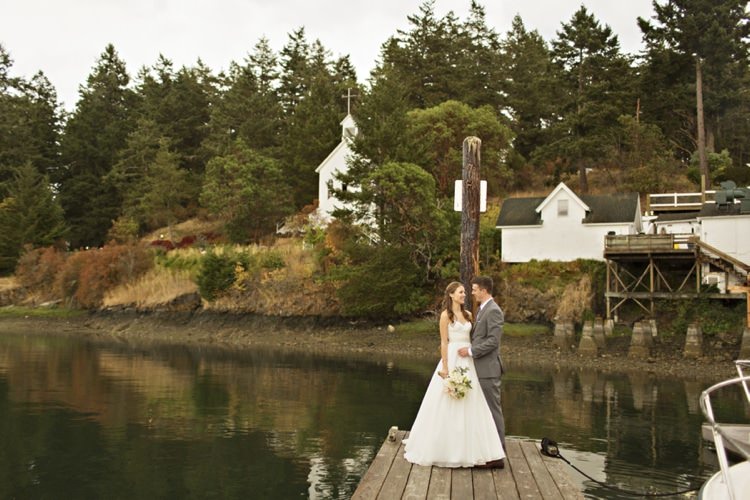 Bride Strapless Sweetheart Bridal Gown Dahlia Bouquet Groom Grey Suit Roche Harbor Resort Chapel Woods Elegant Classic Outdoor Wedding Washington http://www.courtneybowlden.com/