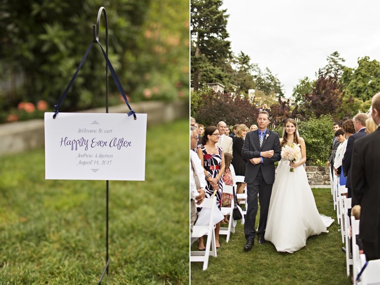 Outdoor Ceremony Bride Father Entrance Welcome Sign Happily Ever After Elegant Classic Outdoor Wedding Washington http://www.courtneybowlden.com/
