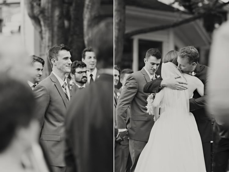Outdoor Ceremony Bride Entrance Groom Father Hug Elegant Classic Outdoor Wedding Washington http://www.courtneybowlden.com/