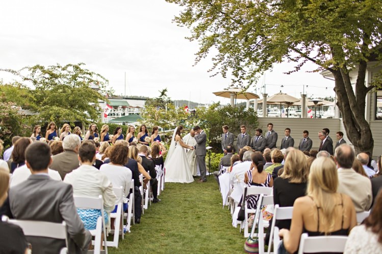 Outdoor Ceremony Bride Groom Guests Grass White Chairs Elegant Classic Outdoor Wedding Washington http://www.courtneybowlden.com/