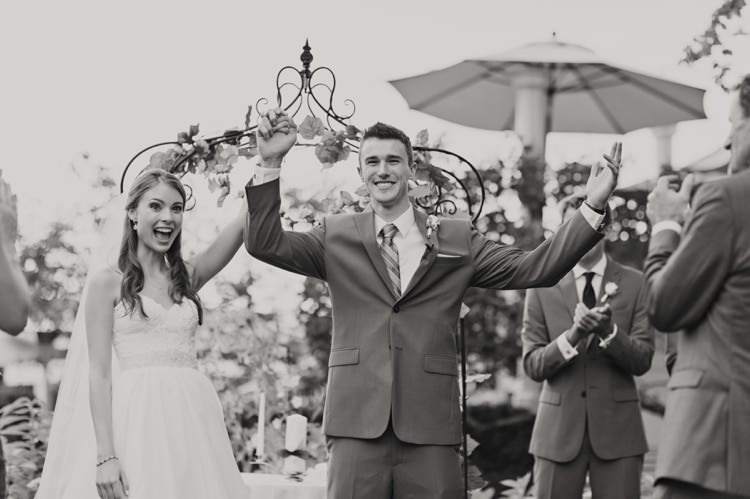 Outdoor Ceremony Just Married Bride Groom Arch Strapless Sweetheart Bridal Gown Elegant Classic Outdoor Wedding Washington http://www.courtneybowlden.com/