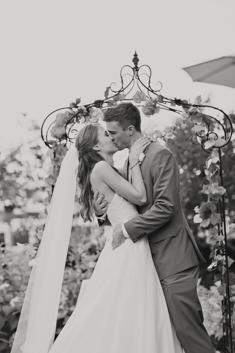 Outdoor Ceremony Arch Flowers Bride Groom Strapless Sweetheart Bridal Gown Veil Elegant Classic Outdoor Wedding Washington http://www.courtneybowlden.com/