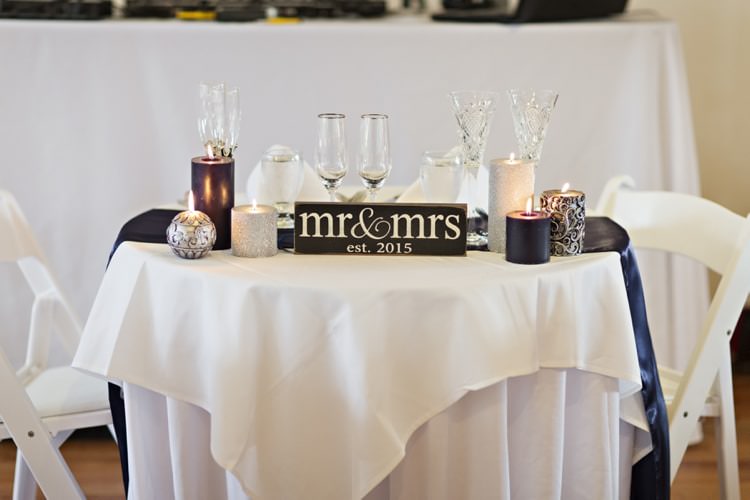 Reception Bridal Table Navy White Candles Mr And Mrs Sign Elegant Classic Outdoor Wedding Washington http://www.courtneybowlden.com/