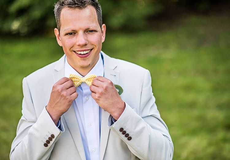 Yellow Bow Tie Groom Outdoor Festival Summer Wedding http://lighteningphotography.co.uk/