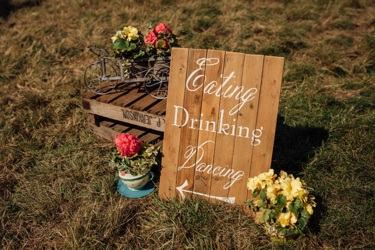 Wooden Sign Eating Drinking Dancing Quirky Rustic Hand Made Tipi Wedding http://www.mattbrownphotography.co.uk/