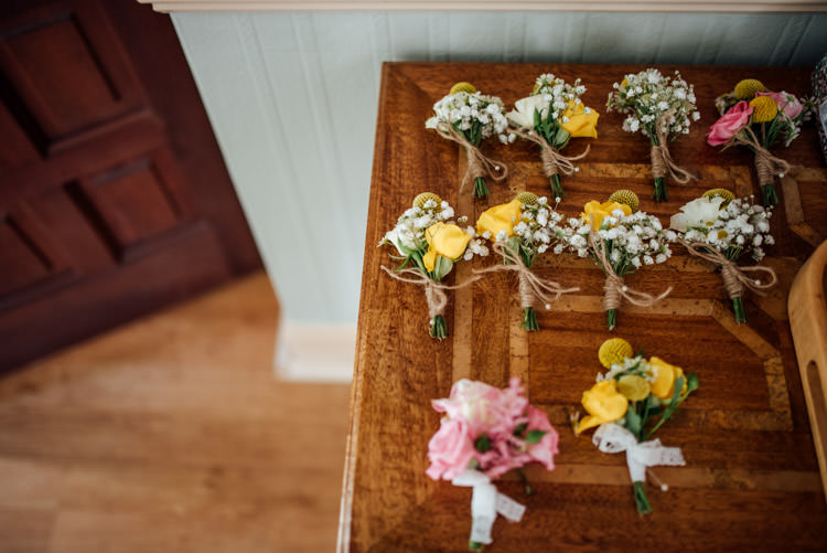 Yellow Pink Buttonholes Quirky Rustic Hand Made Tipi Wedding http://www.mattbrownphotography.co.uk/