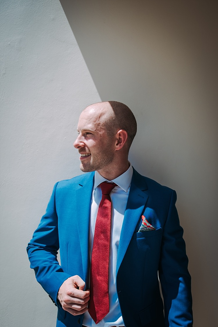 Groom Royal Blue Coat Red Tie Colourful Pocketsquare Beautiful Traditional Greek Destination Wedding in Cyprus http://www.jonnybarratt.com/