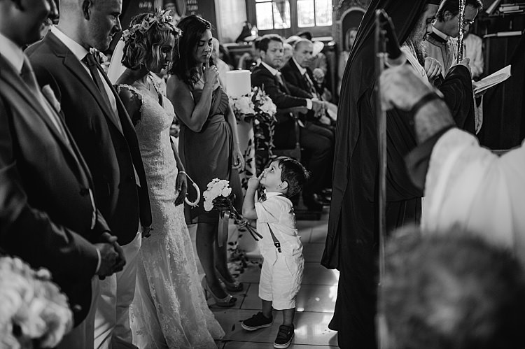 Church Ceremony Bride Stella York Lace Gown Flower Crown Groom Page Boy Beautiful Traditional Greek Destination Wedding in Cyprus http://www.jonnybarratt.com/