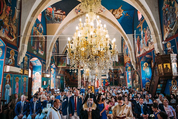 Church Ceremony Chandelier Groom Groomsmen Guests Beautiful Traditional Greek Destination Wedding in Cyprus http://www.jonnybarratt.com/