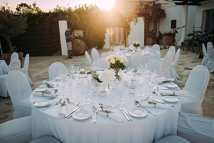 White Table Flowers Outdoor Reception Anassa Hotel Beautiful Traditional Greek Destination Wedding in Cyprus http://www.jonnybarratt.com/