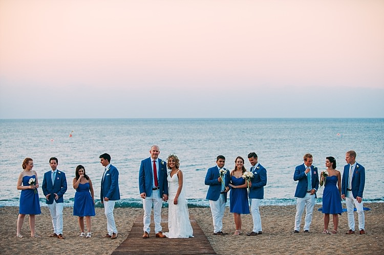 Bride Stella York Lace Gown Groom Groomsmen Bridesmaids Royal Blue Ocean Beautiful Traditional Greek Destination Wedding in Cyprus http://www.jonnybarratt.com/