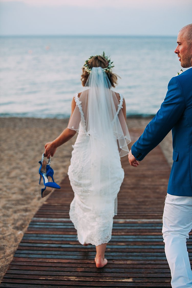 Bride Stella York Lace Gown Veil Badgley Mischka Shoes Groom Royal Blue Ocean Beautiful Traditional Greek Destination Wedding in Cyprus http://www.jonnybarratt.com/