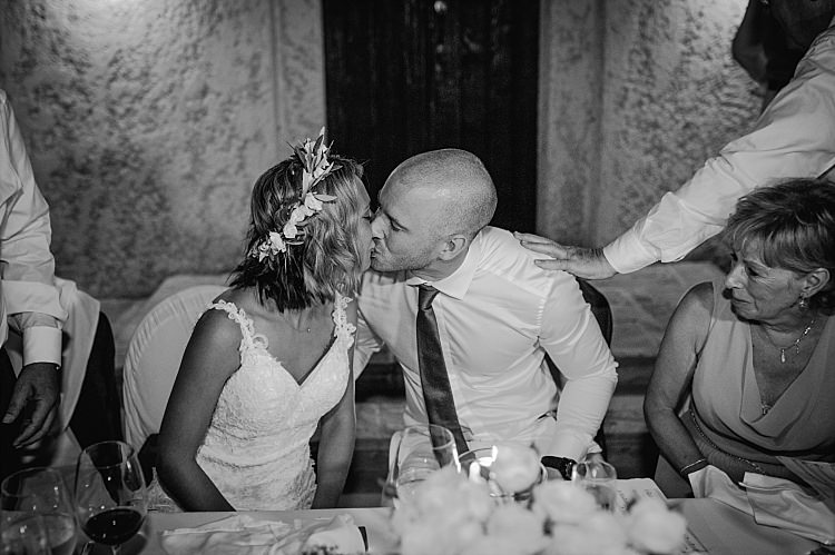 Bride Stella York Lace Gown Groom Reception Kiss Beautiful Traditional Greek Destination Wedding in Cyprus http://www.jonnybarratt.com/