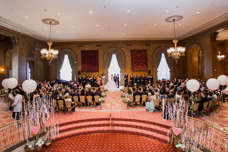 Ceremony Fairmont Olympic Hotel Balloons Opulent Pink Gold Victorian Wedding in Seattle http://www.barrieannephotography.com/
