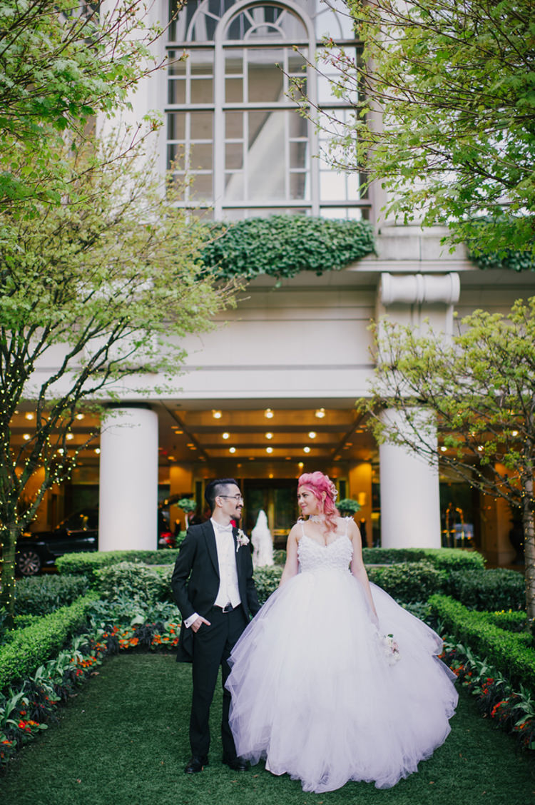 Bride Lauren Elaine Floral Tulle Gown Groom Fairmont Olympic Hotel Opulent Pink Gold Victorian Wedding in Seattle http://www.barrieannephotography.com/