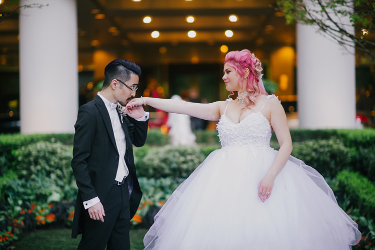 Bride Lauren Elaine Floral Tulle Gown Groom Fairmont Olympic Hotel Opulent Pink Gold Victorian Wedding in Seattle http://www.barrieannephotography.com/