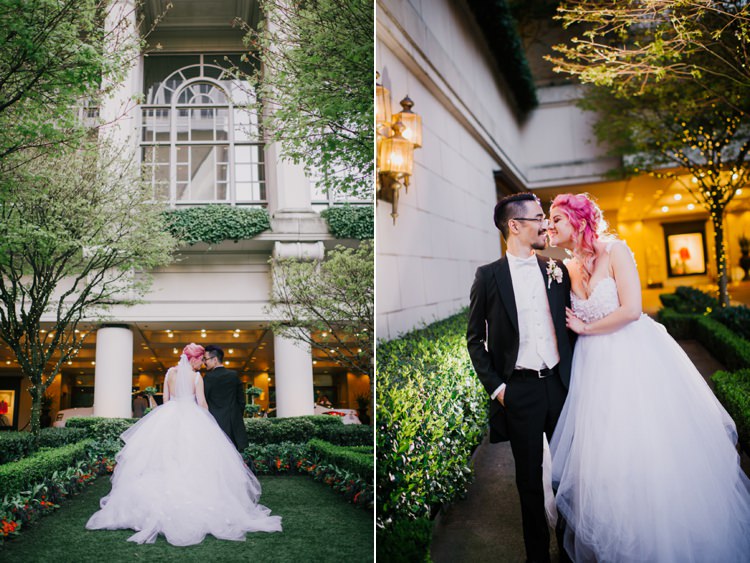 Bride Lauren Elaine Floral Tulle Gown Groom Fairmont Olympic Hotel Opulent Pink Gold Victorian Wedding in Seattle http://www.barrieannephotography.com/