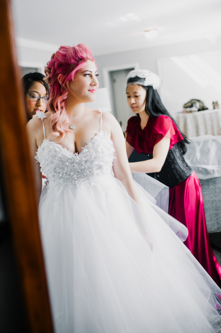 Bride Preparations Lauren Elaine Floral Tulle Bridal Gown Opulent Pink Gold Victorian Wedding in Seattle http://www.barrieannephotography.com/
