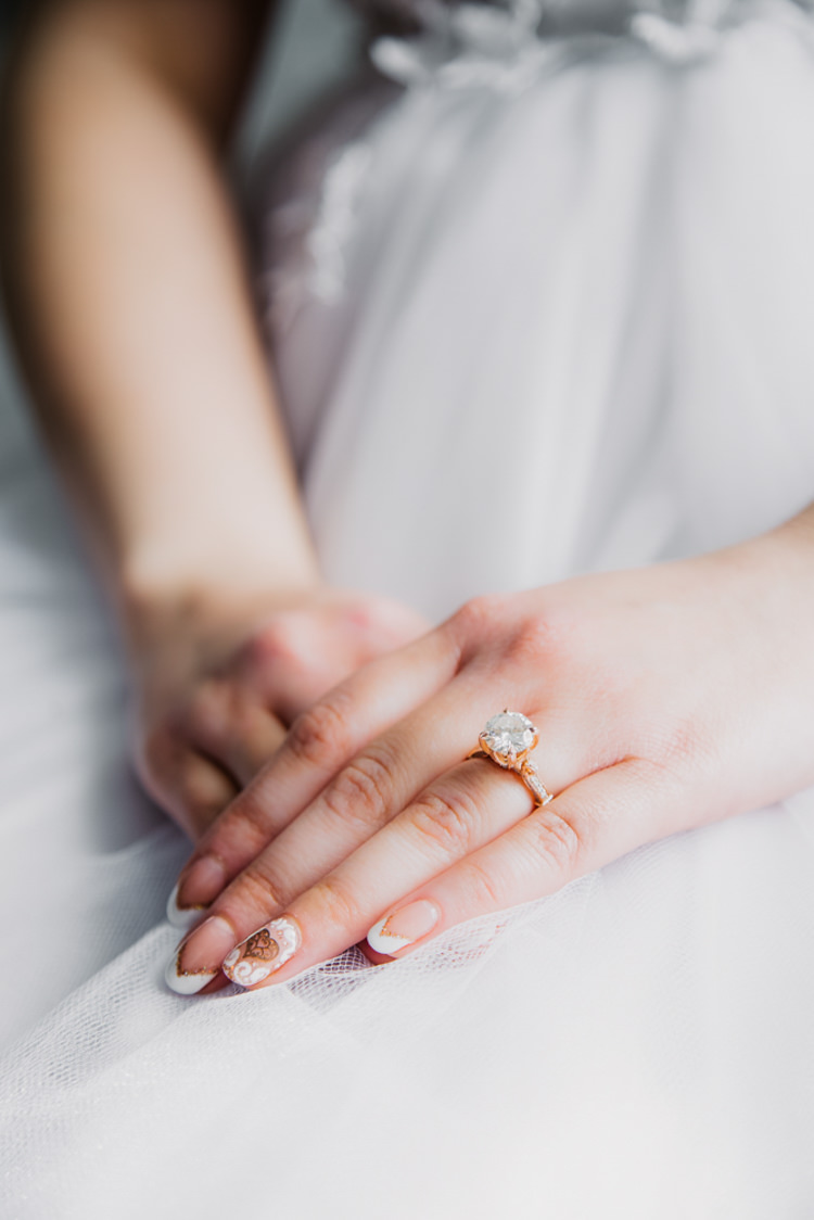 Bride Rose Gold Engagement Ring Metallic Nails Opulent Pink Gold Victorian Wedding in Seattle http://www.barrieannephotography.com/