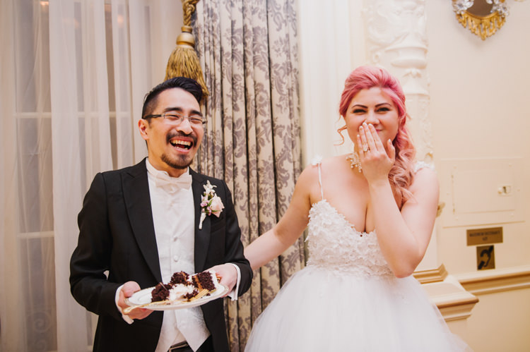 Bride Lauren Elaine Floral Tulle Gown Groom Wedding Cake Opulent Pink Gold Victorian Wedding in Seattle http://www.barrieannephotography.com/