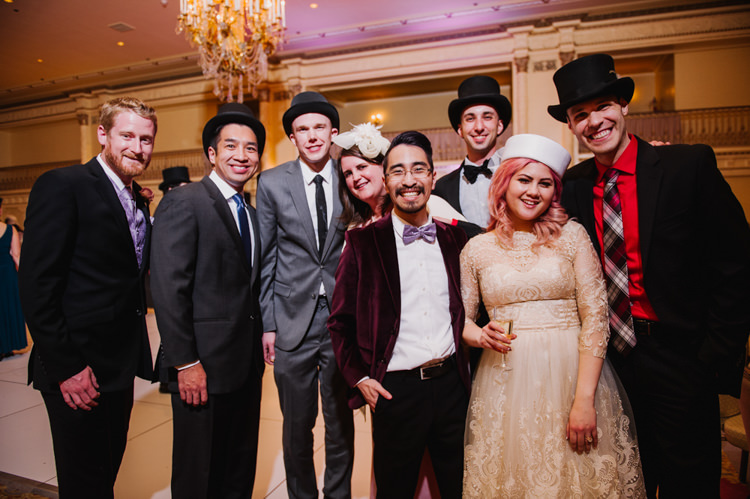 Bride Groom Guests Fancy Hats Reception Opulent Pink Gold Victorian Wedding in Seattle http://www.barrieannephotography.com/