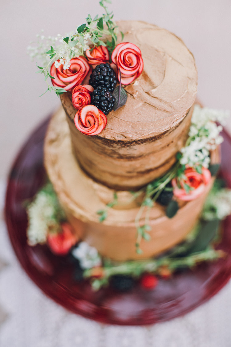 Chocolate Buttercream Cake Flowers Berries Soft Natural Woodland Wedding Ideas http://www.matthoranphotography.com/