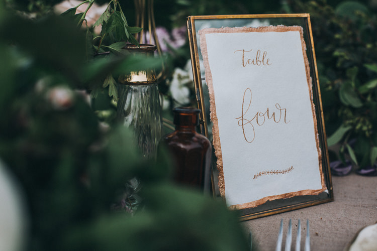 Frame Copper Calligraphy Table Name Number Soft Natural Woodland Wedding Ideas http://www.matthoranphotography.com/